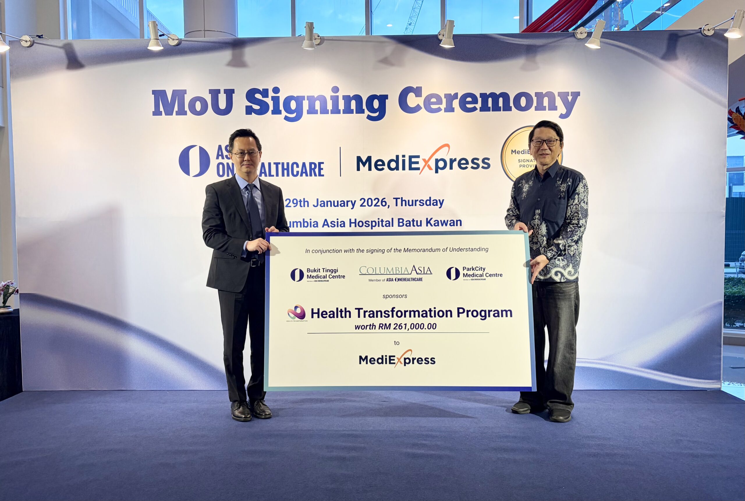 Asia OneHealthcare (A1Health) has signed a Memorandum of Understanding (MoU) with MediExpress (Malaysia) Sdn Bhd, marking a milestone collaboration that positions A1Health as the first hospital group to partner with MediExpress under its managed healthcare network.