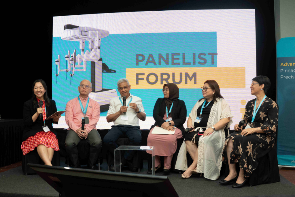 Safer operations: A panel discussion on robotic surgery conducted with (from left) Dr Debbie Teh, Dr Loh Chit Sin, Datuk Dr Aziz Yahya, Fazleeza Azli, Dr Jennifer Jose and Dr Sharifah during the Promise 2025 conference.
